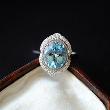 Load image into Gallery viewer, 2Ct Oval cut Aquamarine ring, Aquamarine solitaire ring, natural aquamarine ring, genuine aquamarine Oval Shape vintage halo ring