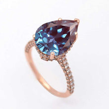 Load image into Gallery viewer, 5Ct Pear Alexandrite Engagement Ring, Solitaire Pear Cut Alexandrite Engagement Ring, Pear Accents Stones, Hidden Halo Ring