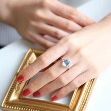 Load image into Gallery viewer, Oval Three Stone Aquamarine ring, Aquamarine ring, natural aquamarine ring, genuine aquamarine Oval Shape Gold ring