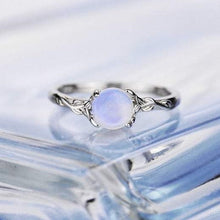 Load image into Gallery viewer, Silver Dainty Natural Moonstone Ring. Round Moonstone Floral Ring