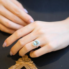 Load image into Gallery viewer, 2Ct Oval cut Aquamarine ring, Aquamarine solitaire ring, natural aquamarine ring, genuine aquamarine Oval Shape vintage halo ring