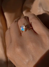 Load image into Gallery viewer, Dainty Natural Moonstone Leaf Ring, 2ct Oval Cut Twig Moonstone Ring, Rose Gold Ring Unique Curved Floral Ring