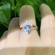 Load image into Gallery viewer, 3 Carat Pear Cut Genuine Natural Aquamarine White Gold  Ring- Two Ring Set