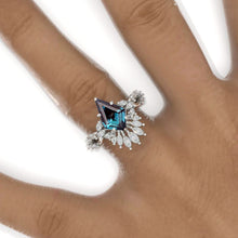 Load image into Gallery viewer, 2.5 Carat Kite Alexandrite Halo 14K White Gold Engagement Ring
