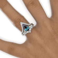 Load image into Gallery viewer, 2.5 Carat Kite Alexandrite Halo Engagement Ring Set. 2.5CT Fancy Kite Shape Alexandrite Ring Set