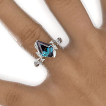 Load image into Gallery viewer, 2.5 Carat Kite Alexandrite Twig Floral Leaf 14K White Gold Engagement Ring