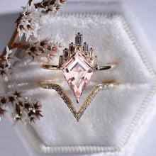 Load image into Gallery viewer, 14K Gold 4 Carat Kite Morganite Halo Engagement Ring, Eternity Ring Set