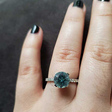 Load image into Gallery viewer, 2 Carat Round Teal Sapphire Ring