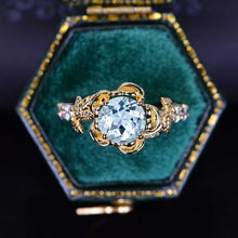 Load image into Gallery viewer, Genuine Natural Aquamarine Floral Halo Engagement Ring