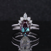 Load image into Gallery viewer, 4 Carat Oval Cut Alexandrite White Gold Engagement Ring Set