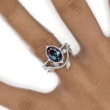 Load image into Gallery viewer, 3 Carat Oval Alexandrite 14K White Gold Engagement Ring, Eternity Ring Set