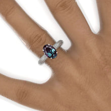 Load image into Gallery viewer, 3 Carat Oval Alexandrite Halo 14K White Gold  Engagement Ring