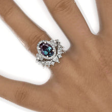 Load image into Gallery viewer, 2 Carat Oval Alexandrite Halo Floral Engagement Ring Eternity Ring Set