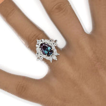 Load image into Gallery viewer, 3 Carat Oval Alexandrite Halo Ornamental Engagement Ring