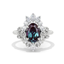 Load image into Gallery viewer, 3 Carat Oval Alexandrite Halo Ornamental Engagement Ring