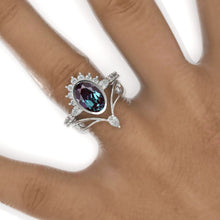 Load image into Gallery viewer, 3 Carat Oval Alexandrite Bezel Set Engagement Ring Eternity Ring Set