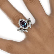Load image into Gallery viewer, 3 Carat Oval Alexandrite Halo Engagement Ring Eternity Ring Set
