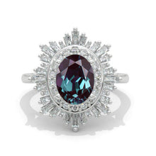 Load image into Gallery viewer, 14K White Gold 2 Carat Oval Alexandrite Halo Engagement Ring
