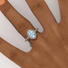 Load image into Gallery viewer, 14K Solid Gold Ring 1.5CT Oval Halo Genuine Aquamarine Wedding Ring Stone Engagement Ring Anniversary Ring Yellow White Gold Ring Pave Set Colar