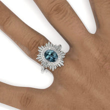 Load image into Gallery viewer, 14K White Gold 2 Carat Oval Teal Sapphire Halo Engagement Ring