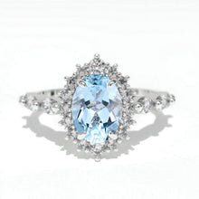 Load image into Gallery viewer, 14K Solid Gold Ring 1.5CT Oval Halo Genuine Aquamarine Wedding Ring Stone Engagement Ring Anniversary Ring Yellow White Gold Ring Pave Set Colar