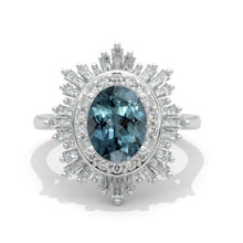 Load image into Gallery viewer, 14K White Gold 2 Carat Oval Teal Sapphire Halo Engagement Ring