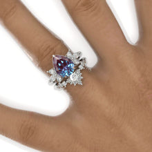 Load image into Gallery viewer, 3 Carat Pear Alexandrite Halo Floral  Engagement Ring 14K White Gold Ring Set