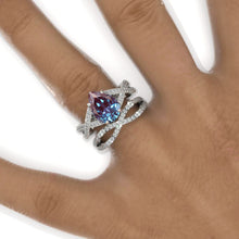 Load image into Gallery viewer, 3 Carat Pear Alexandrite Halo Twisted Engagement Ring 14K White Gold Ring Set