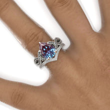 Load image into Gallery viewer, 3 Carat Pear Alexandrite Twisted 14K White Gold Engagement Eternity Ring Set