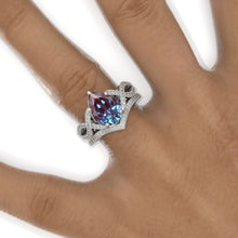 Load image into Gallery viewer, 3 Carat Pear Alexandrite Twisted 14K White Gold Engagement Eternity Ring Set