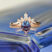 Load image into Gallery viewer, Pear Cut Alexandrite Ring- Two Ring Set