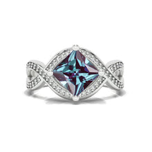 Load image into Gallery viewer, 2Ct Princess Cut Alexandrite 14K White Gold Engagement Ring Twisted Shank Gold Ring Alexandrite Shade Ring
