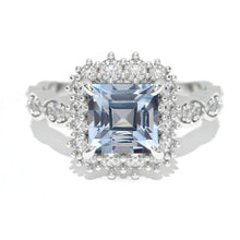 Load image into Gallery viewer, 14K White Gold 1.5 Carat Princess Genuine Aquamarine Halo Engagement Ring