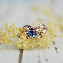 Load image into Gallery viewer, Floral Alexandrite Engagement Ring 14K Rose and White Gold-6 Genuine Ruby Accents
