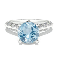 Load image into Gallery viewer, 14K Solid Gold Ring 7mm Round Genuine Aquamarine Wedding Ring. Aquamarine Engagement Ring Anniversary Promise Platinum Ring