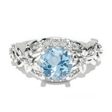 Load image into Gallery viewer, 1.5 Carat Genuine Aquamarine Gold Floral Engagement Ring