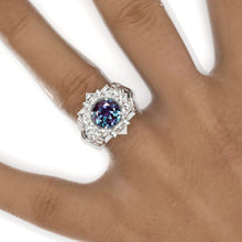 Load image into Gallery viewer, 2 Carat Alexandrite Floral Halo Twig White Gold Engagement Ring