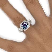 Load image into Gallery viewer, 2 Carat Round Alexandrite Halo Lace  Shank Engagement Ring
