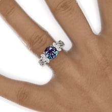 Load image into Gallery viewer, 2 Carat Round Alexandrite Floral Lace  Shank Engagement Ring