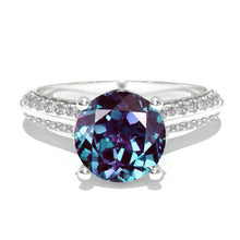Load image into Gallery viewer, 14K Solid Gold Ring 7mm Round Alexandrite Wedding Ring. Alexandrite Engagement Ring Anniversary Promise Platinum Ring