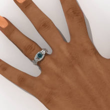 Load image into Gallery viewer, 1.0 Carat Teal Sapphire Celtic Engagement Floral Ring 14K White Gold