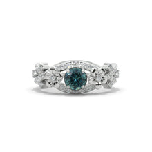 Load image into Gallery viewer, 1.0 Carat Teal Sapphire Celtic Engagement Floral Ring 14K White Gold