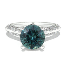 Load image into Gallery viewer, 14K Solid Gold Ring 7mm Round Teal Sapphire Wedding Ring. Teal Sapphire Engagement Ring Anniversary Promise Platinum Ring