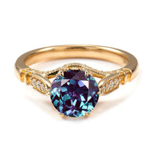 Load image into Gallery viewer, 14K Solid Yellow Gold 1.5CT Round Alexandrite Solitaire Six Prongs Ring, Vintage Alexandrite Engagement Ring Anniversary Promise Gold Ring