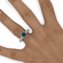 Load image into Gallery viewer, 2 Carat Ethically LAB-Grown Teal Sapphire Floral White Gold Engagement Ring