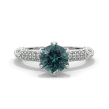 Load image into Gallery viewer, 2 Carat Ethically LAB-Grown Teal Sapphire Floral White Gold Engagement Ring