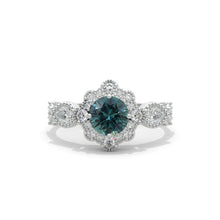 Load image into Gallery viewer, 14K White Gold 1 Carat Round Teal Sapphire Halo Engagement Ring