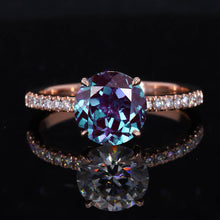 Load image into Gallery viewer, 2 Carat Round Hidden Halo Alexandrite Rose Gold Engagement Ring