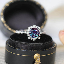 Load image into Gallery viewer, Snowflake Alexandrite Ring/1.0ct Round Cut Alexandrite Halo Ring/Solid 14K White Gold Ring/Art Deco Engagement Ring / Wedding Ring Women
