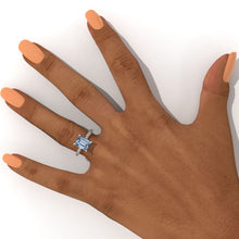 Load image into Gallery viewer, 3.8 Carat Genuine Aquamarine Emerald Cut Engagement Gold Ring.